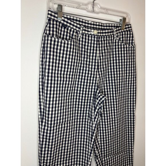 LAUREN RALPH LAUREN Cropped Pant Womens 8P Navy White Check Stretch - Picture 1 of 8